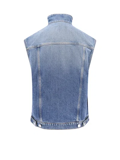 Alaïa Womens Alaia High-neck Faded-wash Regular-fit Denim-blend Vest In Blue