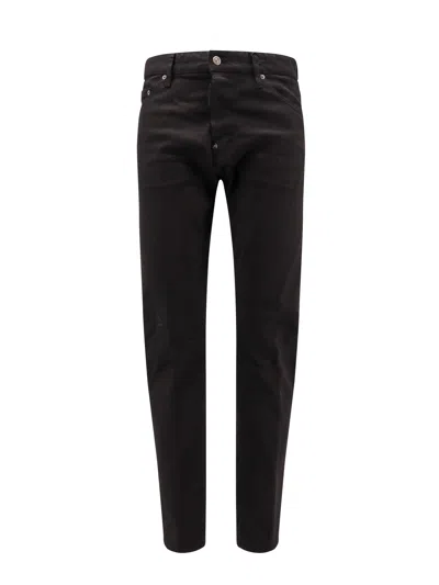 Dsquared2 Stretch Cotton Trouser With White Bull Tag In Black