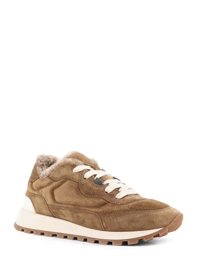 Brunello Cucinelli Women Suede Sneakers With Fur Lining In Brown