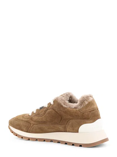 Brunello Cucinelli Women Suede Sneakers With Fur Lining In Brown