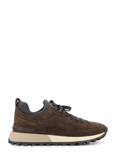 Brunello Cucinelli Women Suede Sneakers With Monili Detail On The Back In Brown