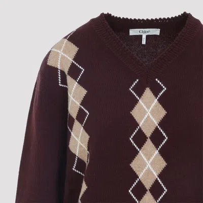 Chloé Wool And Cashmere V-neck Sweater Knitwear Bordeaux In Brown