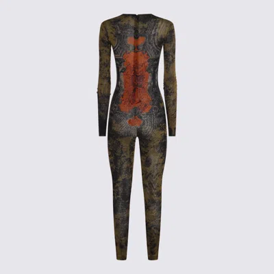 Jean Paul Gaultier Mesh Crew Neck Catsuit Printed Medaillon In Green