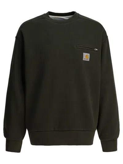 Carhartt Crewneck Sweatshirt With Zippered Chest Pocket And Square Patch Logo In Green