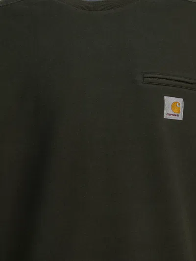 Carhartt Crewneck Sweatshirt With Zippered Chest Pocket And Square Patch Logo In Green