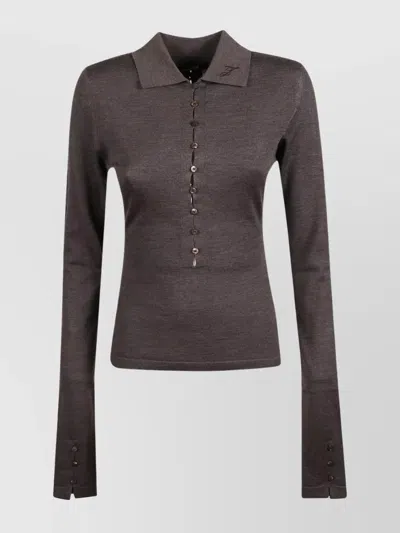 Jacquemus Long-sleeved Merino Wool Polo Shirt Knitwear Brown