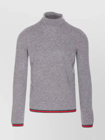 Gucci High Neck Turtleneck Sweater With Ribbed Trim In Gray