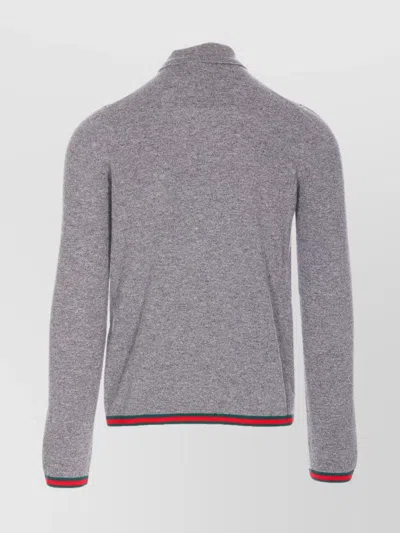 Gucci High Neck Turtleneck Sweater With Ribbed Trim In Gray