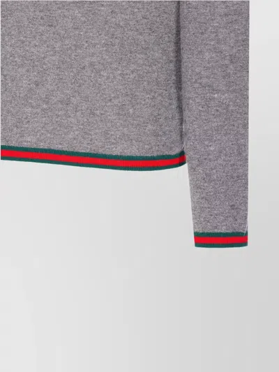 Gucci High Neck Turtleneck Sweater With Ribbed Trim In Gray