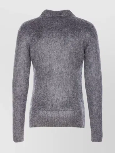Gucci Men Grey Cardigan With Classic Collar And Brushed Effect In Mohair Blend Woman In Gray