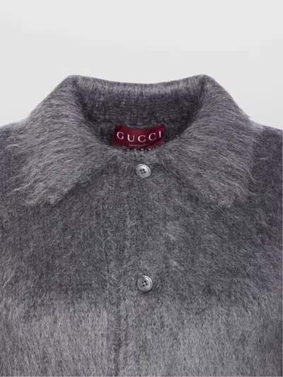 Gucci Men Grey Cardigan With Classic Collar And Brushed Effect In Mohair Blend Woman In Gray