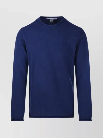 Comme Des Garçons Deep Blue Crew Neck Wool Shirt With Minimalist Design In Blue