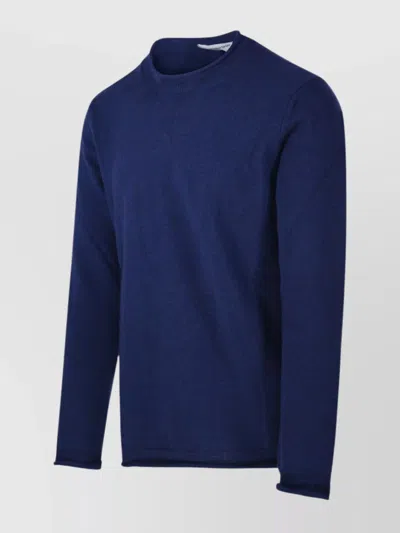 Comme Des Garçons Deep Blue Crew Neck Wool Shirt With Minimalist Design In Blue
