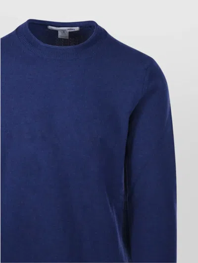 Comme Des Garçons Deep Blue Crew Neck Wool Shirt With Minimalist Design In Blue