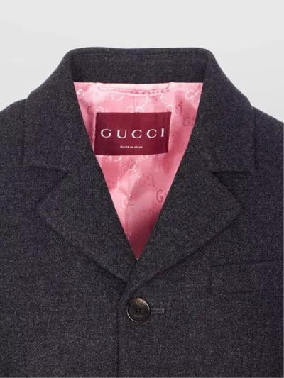 Gucci Long Sleeve V-neck Jacket With Back Vent In Black