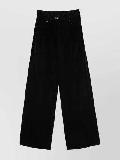 Forte Forte Flocked Cotton Five-pocket Trousers With Textured Finish In Black