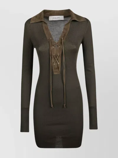 Golden Goose Polo Dress Orly Ribbed Wool Knit Leather Collar In Multi