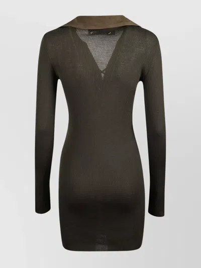 Golden Goose Polo Dress Orly Ribbed Wool Knit Leather Collar In Multi