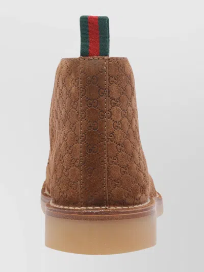 Gucci Lace-up Suede Ankle Boots With Pull Tab In Brown