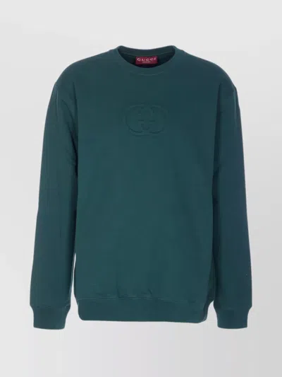 Gucci Long Sleeve Crewneck Sweatshirt With Ribbed Cuffs And Hem In Multi