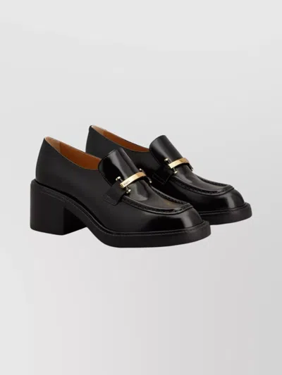 Tod's Block Heel Round Toe Loafers With Hardware In Black