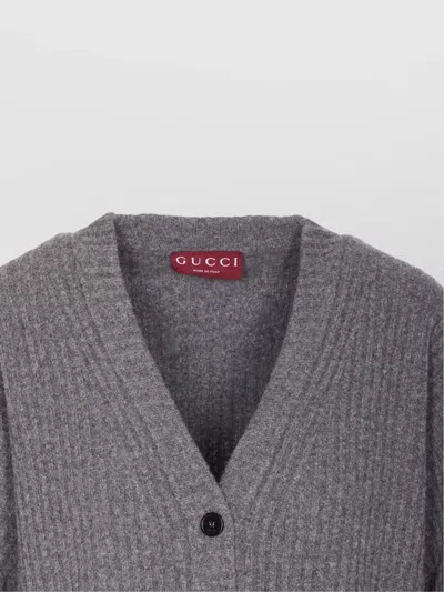Gucci Womens Dusty Dark Grey Mc Oversized Rib Wool Knitted Cardigan Xs In Gray
