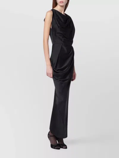 Vivienne Westwood Floor-length Satin Draped Dress With Side Slit In Black