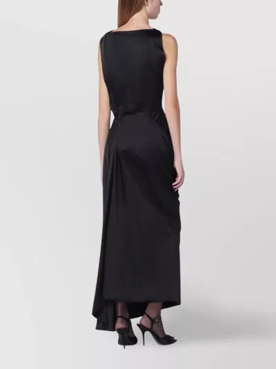 Vivienne Westwood Floor-length Satin Draped Dress With Side Slit In Black