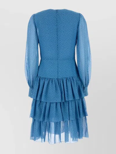 Valentino Silk Dress With Keyhole Neckline And Ruffles In Blue