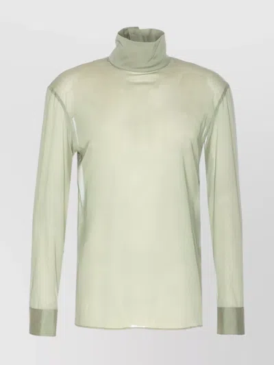 Gucci High Neck Long Sleeve Sheer Shirt In White