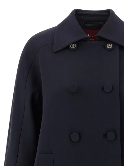 Gucci Double-breasted Trapeze Silhouette Coat In Blue