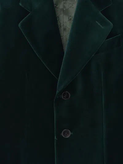 Gucci Velvet Blazer With Regular Fit And Pockets In Green