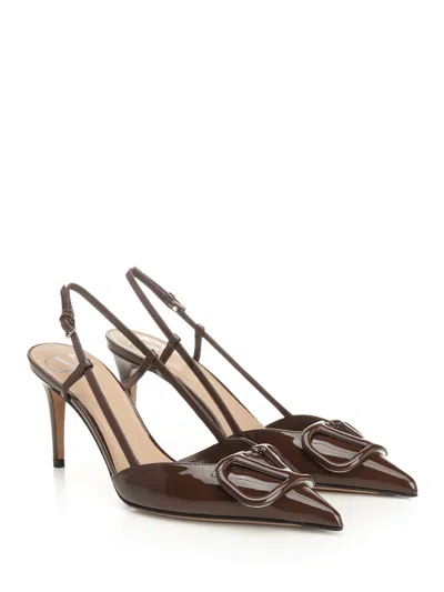 Valentino Scarpe Con Tacco Vlogo Signature In Pelle Marrone  Donna In Multi