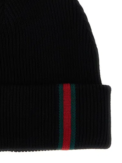 Gucci L Beanie Hat With Web Detail In Black