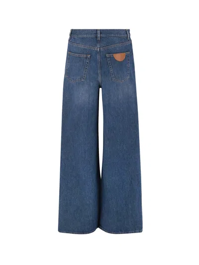 Chloé Blue High Waisted Jeans With Wide Leg And Logo Patch On The Rear In Denim Woman