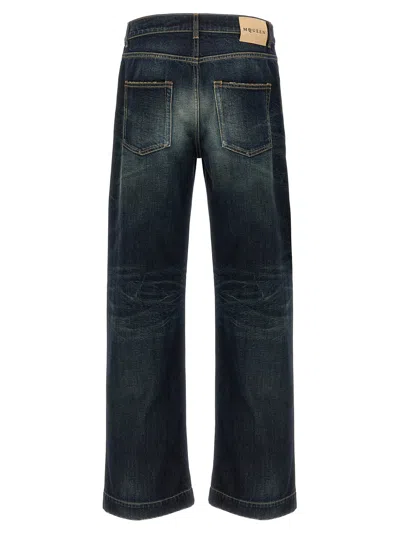 Alexander Mcqueen Wide Leg Faded Jeans In Blue