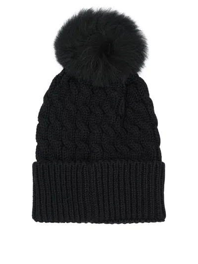Moncler Wool Hat Featuring Cable Knit And Pom Detail In Black