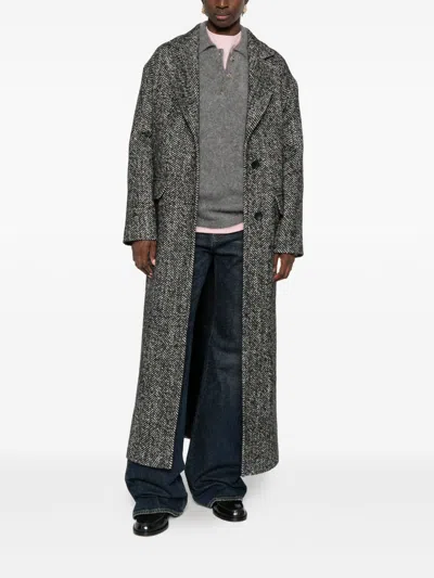 Tagliatore Black Chevron Wool Blend Amanda Coat In Black