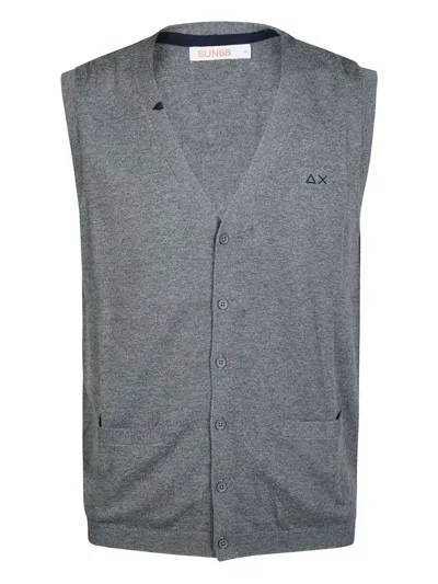 Sun 68 Button-front Knitted Gilet In Gray
