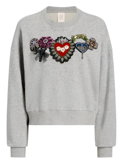 Cinq À Sept Cinq A Sept Heritage Rose Brandy Beaded Graphic Sweatshirt In Gray