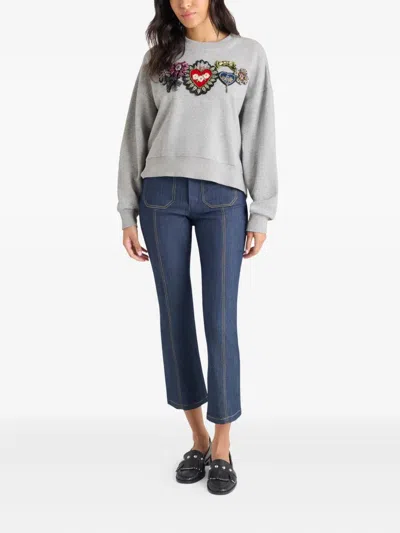 Cinq À Sept Cinq A Sept Heritage Rose Brandy Beaded Graphic Sweatshirt In Gray