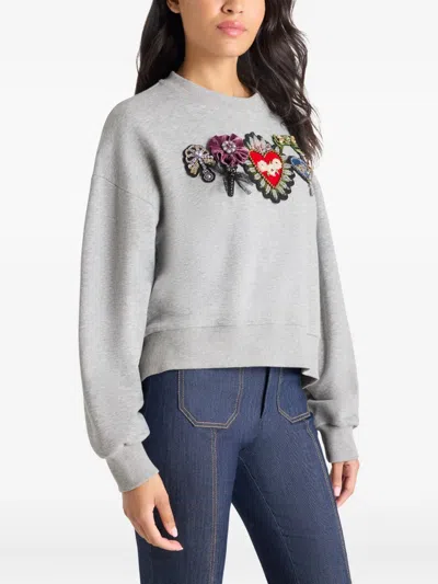 Cinq À Sept Cinq A Sept Heritage Rose Brandy Beaded Graphic Sweatshirt In Gray