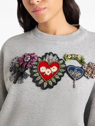 Cinq À Sept Cinq A Sept Heritage Rose Brandy Beaded Graphic Sweatshirt In Gray