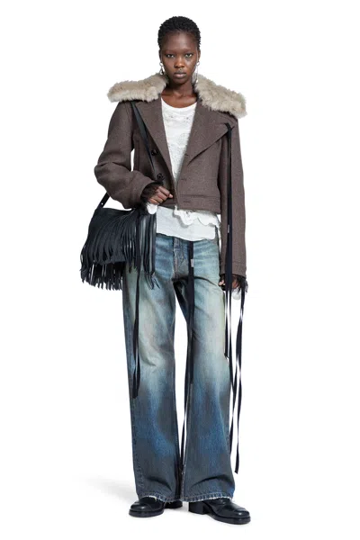 Ann Demeulemeester Cilia Off-shoulder Sweater In Ripped Sheer Knit In White