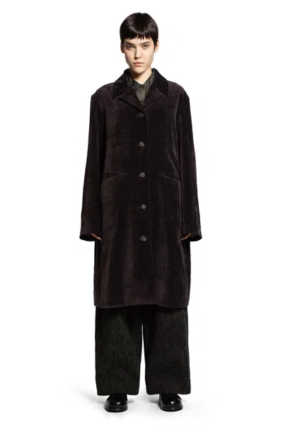 Ziggy Chen Spread Collar Long Coat In Brown