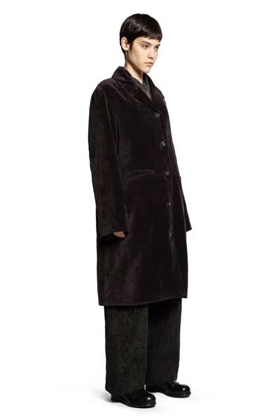 Ziggy Chen Spread Collar Long Coat In Brown