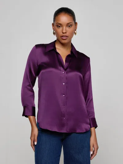 L'agence Silk Cropped-sleeve Dani Shirt In Purple