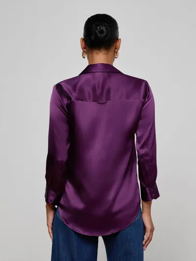 L'agence Silk Cropped-sleeve Dani Shirt In Purple