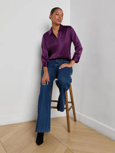 L'agence Silk Cropped-sleeve Dani Shirt In Purple