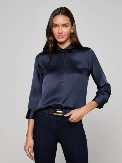 L'agence Dani Silk Blouse In Blue